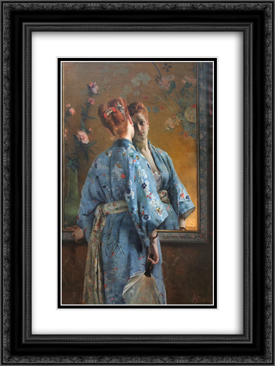 The Japanese Parisian 18x24 Black Ornate Wood Framed Art Print Poster with Double Matting by Stevens, Alfred