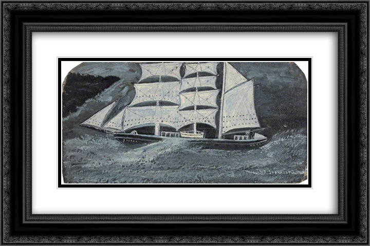 Barque with a Man at the Wheel on a Stormy Sea 24x16 Black Ornate Wood Framed Art Print Poster with Double Matting by Wallis, Alfred