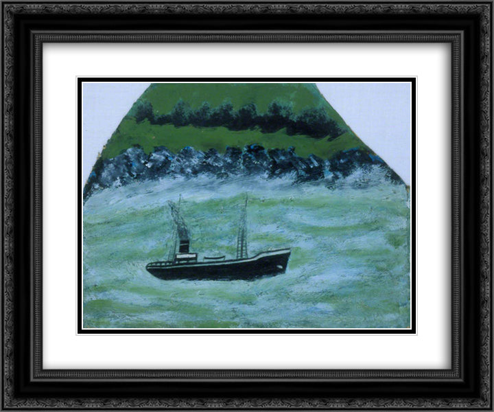 Boat on the Sea 24x20 Black Ornate Wood Framed Art Print Poster with Double Matting by Wallis, Alfred