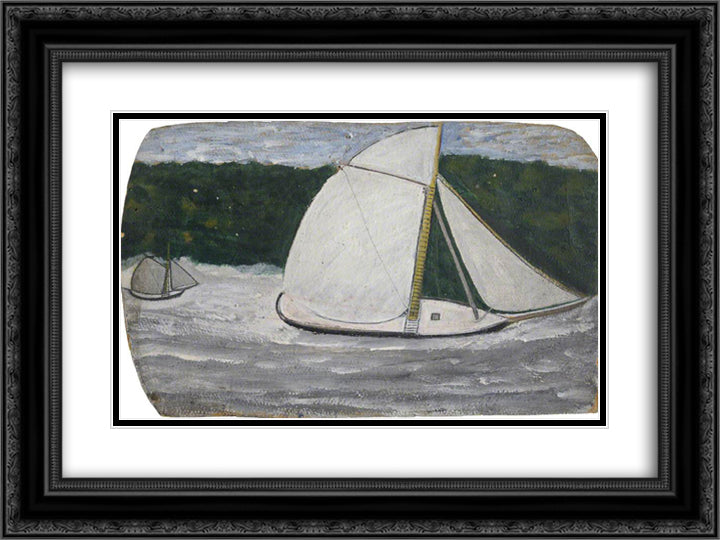 Boat with a Yellow Mast in Full Sail 24x18 Black Ornate Wood Framed Art Print Poster with Double Matting by Wallis, Alfred