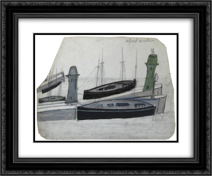 Boats 24x20 Black Ornate Wood Framed Art Print Poster with Double Matting by Wallis, Alfred
