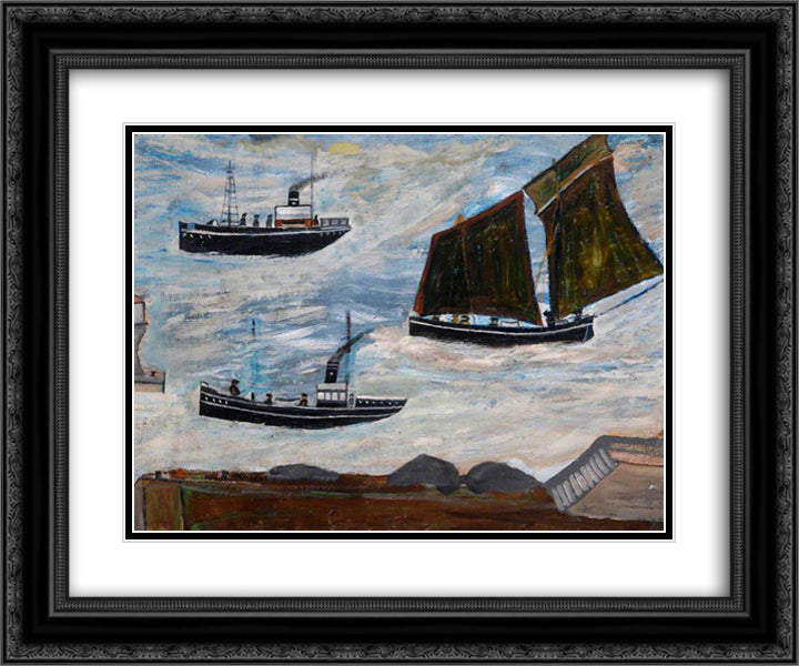 Boats 24x20 Black Ornate Wood Framed Art Print Poster with Double Matting by Wallis, Alfred
