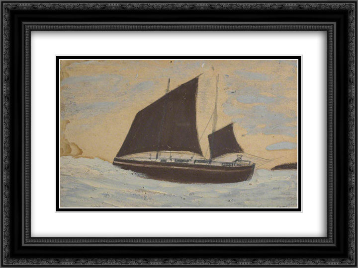 Brown Sailing Boat 24x18 Black Ornate Wood Framed Art Print Poster with Double Matting by Wallis, Alfred