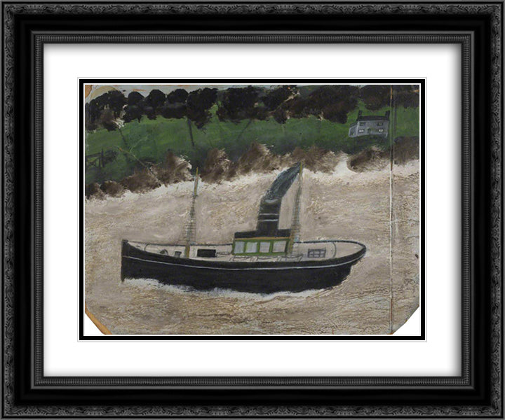 Coaster by a Shore with a House 24x20 Black Ornate Wood Framed Art Print Poster with Double Matting by Wallis, Alfred