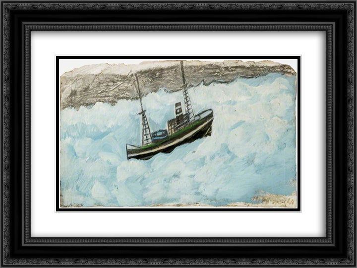 Fishing Boat 24x18 Black Ornate Wood Framed Art Print Poster with Double Matting by Wallis, Alfred