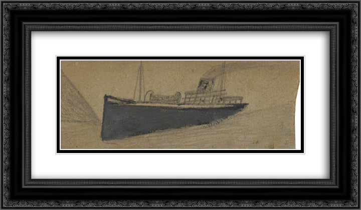 Grey Steam Boat 24x14 Black Ornate Wood Framed Art Print Poster with Double Matting by Wallis, Alfred