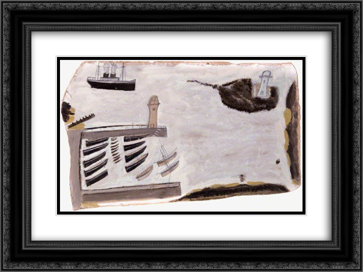 Harbour, St Ives, Cornwall 24x18 Black Ornate Wood Framed Art Print Poster with Double Matting by Wallis, Alfred