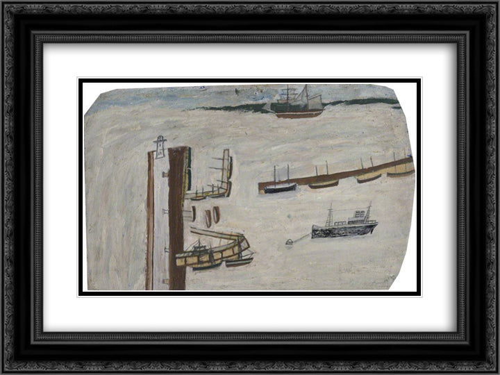 Harbour Scene 24x18 Black Ornate Wood Framed Art Print Poster with Double Matting by Wallis, Alfred