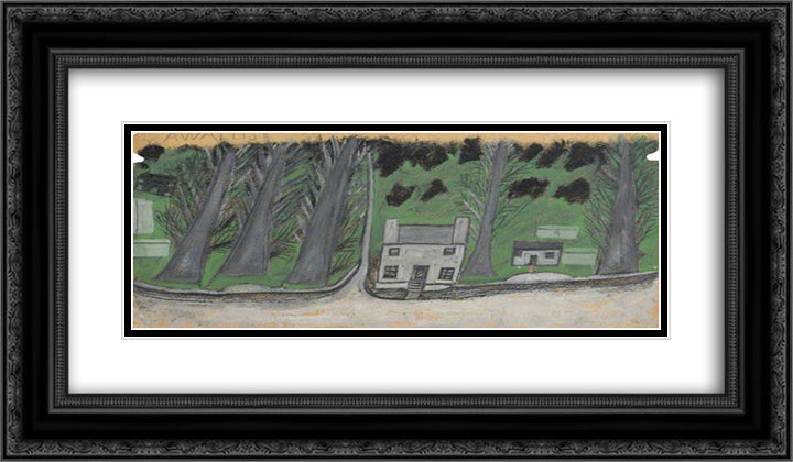 House with Trees 24x14 Black Ornate Wood Framed Art Print Poster with Double Matting by Wallis, Alfred