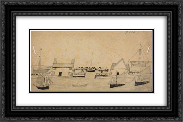 Houses Either Side of Port Entrance and Seven Boats 24x16 Black Ornate Wood Framed Art Print Poster with Double Matting by Wallis, Alfred