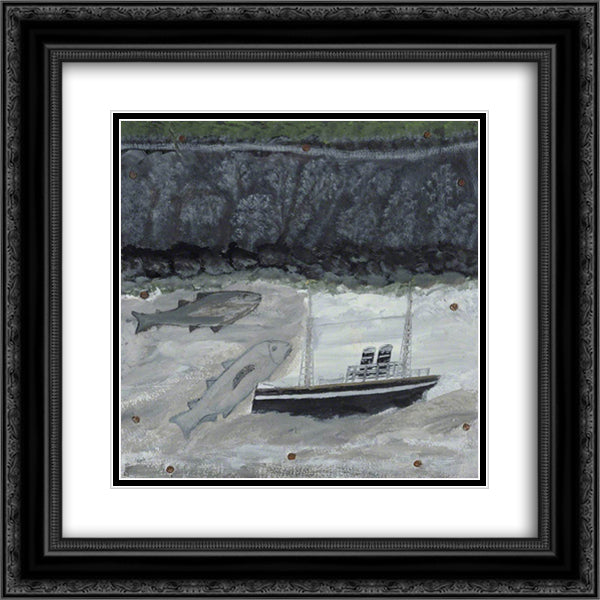 Land, Fish and Motor Vessel 20x20 Black Ornate Wood Framed Art Print Poster with Double Matting by Wallis, Alfred