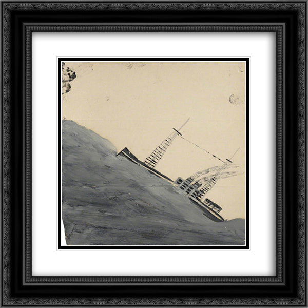 Motor Vessel Mounting a Wave 20x20 Black Ornate Wood Framed Art Print Poster with Double Matting by Wallis, Alfred