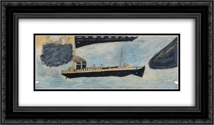 Motor Vessel with Four Men 24x14 Black Ornate Wood Framed Art Print Poster with Double Matting by Wallis, Alfred