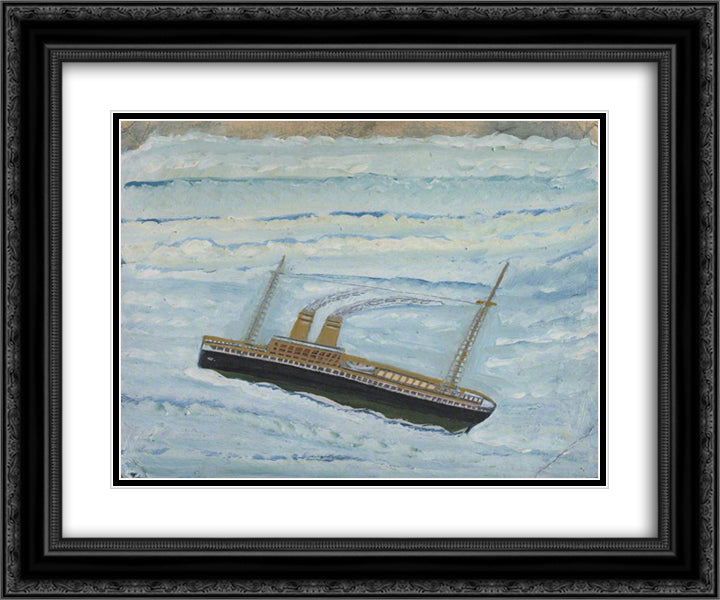 P&O Ship 24x20 Black Ornate Wood Framed Art Print Poster with Double Matting by Wallis, Alfred
