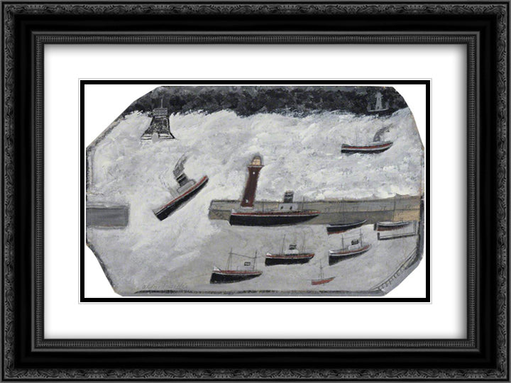 Penzance Harbour 24x18 Black Ornate Wood Framed Art Print Poster with Double Matting by Wallis, Alfred