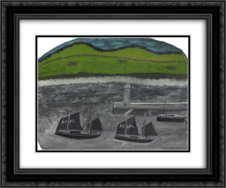 PZ Sailing Boats by a Jetty 24x20 Black Ornate Wood Framed Art Print Poster with Double Matting by Wallis, Alfred