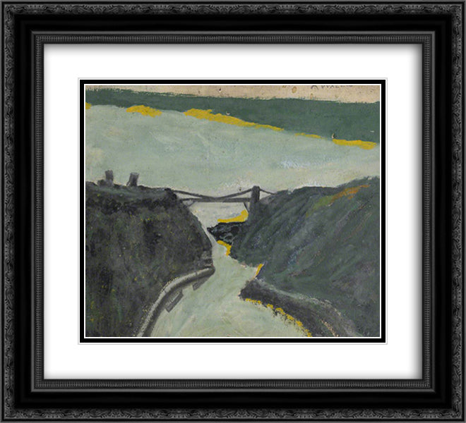 Ravine with Estuary. Bristol Channel and Suspension Bridge 22x20 Black Ornate Wood Framed Art Print Poster with Double Matting by Wallis, Alfred