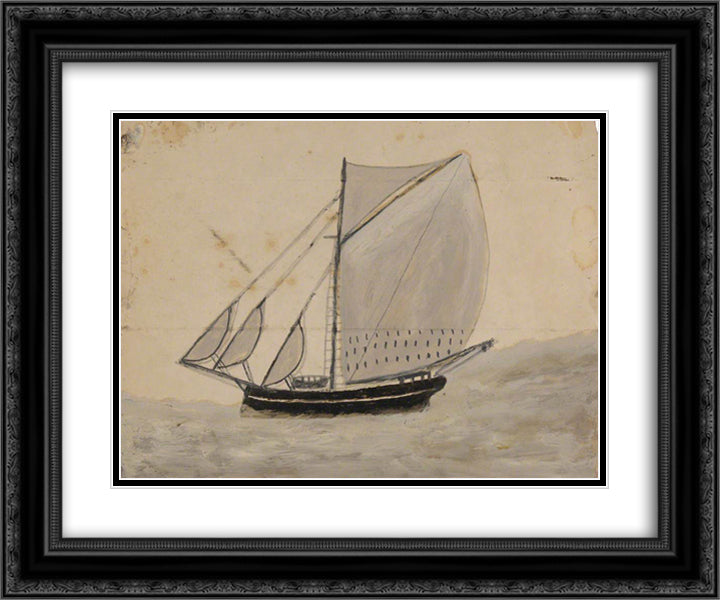 Sailing Boat with French-Grey Sails 24x20 Black Ornate Wood Framed Art Print Poster with Double Matting by Wallis, Alfred