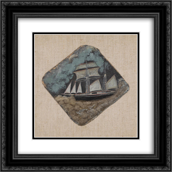 Schooner under the Moon 20x20 Black Ornate Wood Framed Art Print Poster with Double Matting by Wallis, Alfred
