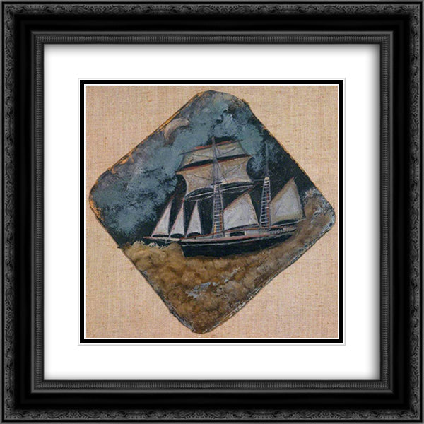 Schooner under the Moon 1936 20x20 Black Ornate Wood Framed Art Print Poster with Double Matting by Wallis, Alfred