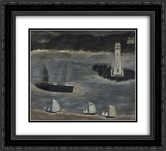 Seascape, Ships Sailing Past the Long Ships 22x20 Black Ornate Wood Framed Art Print Poster with Double Matting by Wallis, Alfred