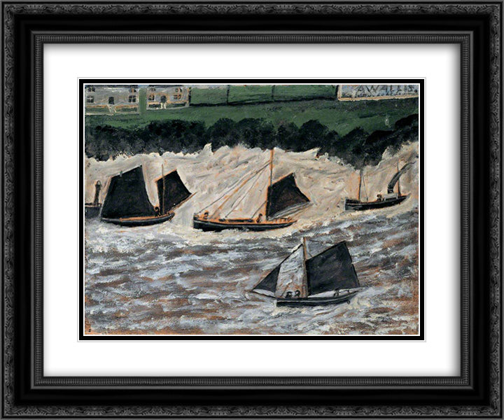 Seascape 24x20 Black Ornate Wood Framed Art Print Poster with Double Matting by Wallis, Alfred