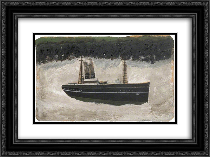 Ship 24x18 Black Ornate Wood Framed Art Print Poster with Double Matting by Wallis, Alfred
