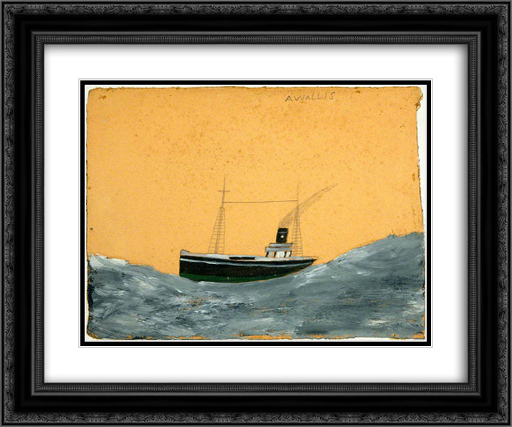 Ship Amid Tall Waves 24x20 Black Ornate Wood Framed Art Print Poster with Double Matting by Wallis, Alfred
