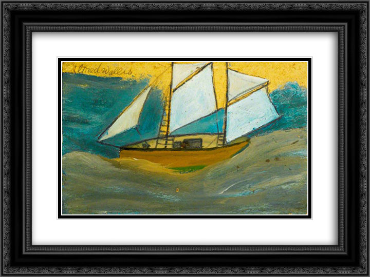 Ship in Rough Sea 24x18 Black Ornate Wood Framed Art Print Poster with Double Matting by Wallis, Alfred