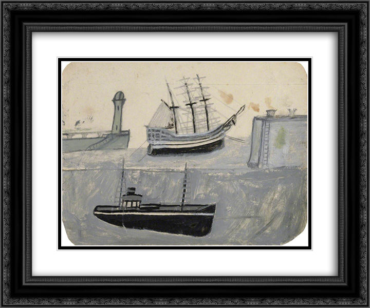 Ships in Harbour 24x20 Black Ornate Wood Framed Art Print Poster with Double Matting by Wallis, Alfred
