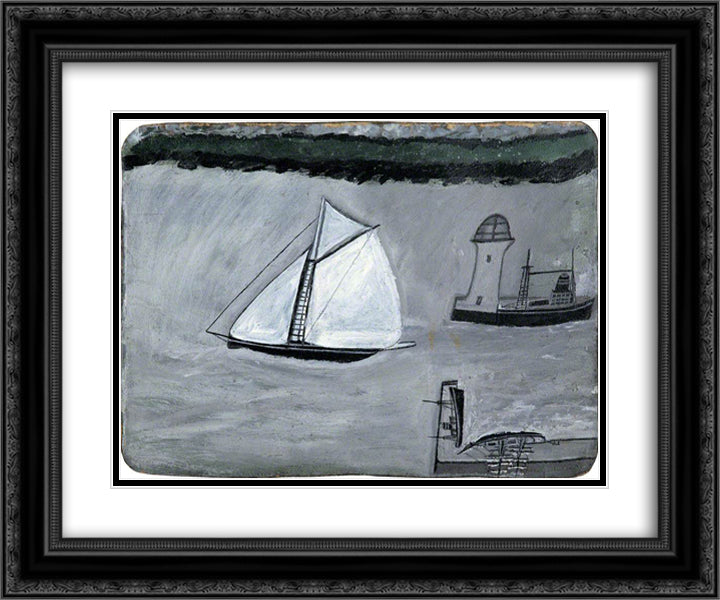 St Ives harbour. White sailing ship 24x20 Black Ornate Wood Framed Art Print Poster with Double Matting by Wallis, Alfred