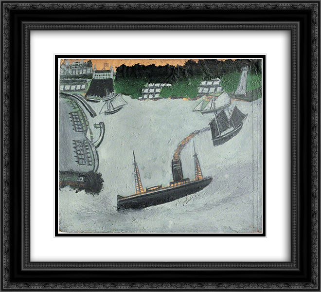 St Ives harbour and Godrevy 22x20 Black Ornate Wood Framed Art Print Poster with Double Matting by Wallis, Alfred