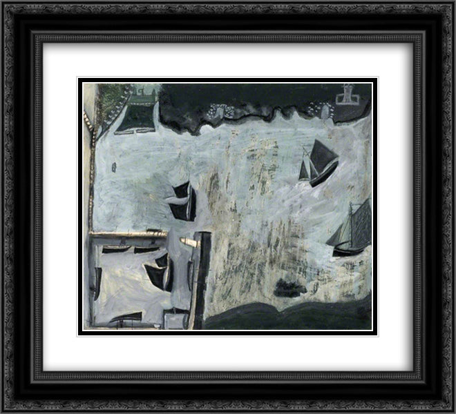 St Michael's Mount Harbour 22x20 Black Ornate Wood Framed Art Print Poster with Double Matting by Wallis, Alfred