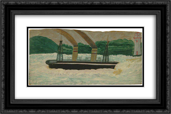 Steamer 24x16 Black Ornate Wood Framed Art Print Poster with Double Matting by Wallis, Alfred
