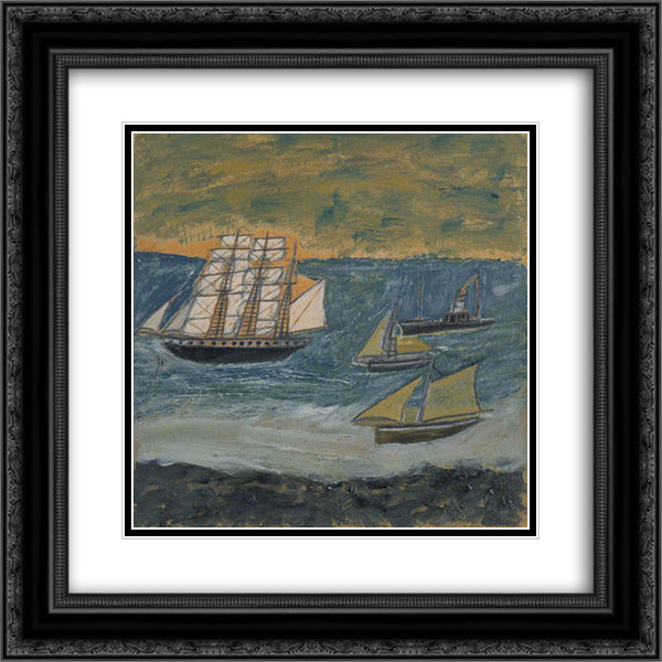 Three-Masted Barque with Three Small Ships 20x20 Black Ornate Wood Framed Art Print Poster with Double Matting by Wallis, Alfred
