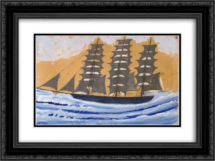 Three-Masted Schooner 24x18 Black Ornate Wood Framed Art Print Poster with Double Matting by Wallis, Alfred