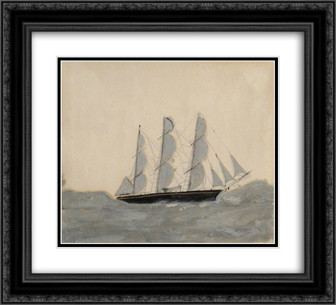 Three-Master against a White Sky 22x20 Black Ornate Wood Framed Art Print Poster with Double Matting by Wallis, Alfred