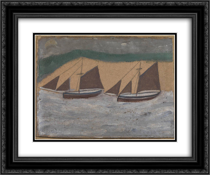 Two Boats 24x20 Black Ornate Wood Framed Art Print Poster with Double Matting by Wallis, Alfred