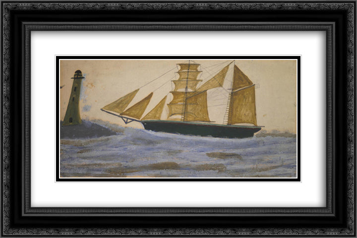 Two-Masted Ship 24x16 Black Ornate Wood Framed Art Print Poster with Double Matting by Wallis, Alfred