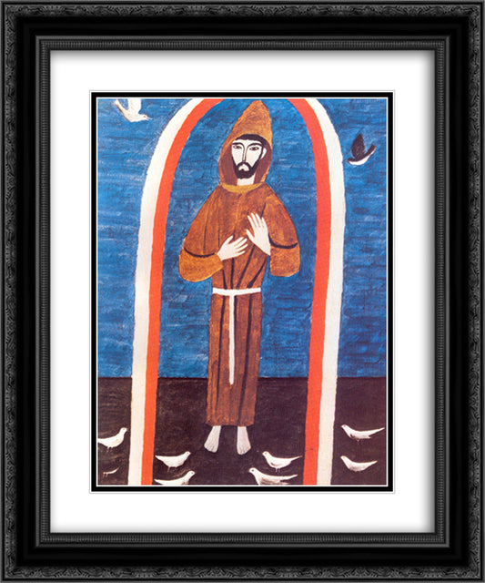Saint Francis 20x24 Black Ornate Wood Framed Art Print Poster with Double Matting by Volpi, Alfredo