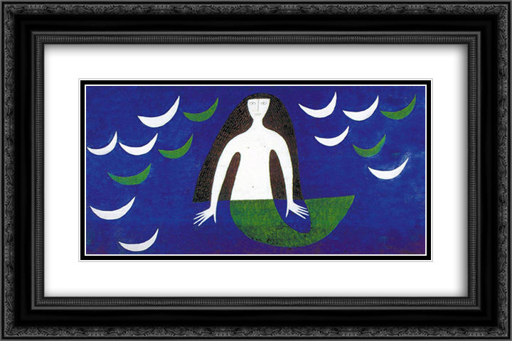 Sereia 24x16 Black Ornate Wood Framed Art Print Poster with Double Matting by Volpi, Alfredo