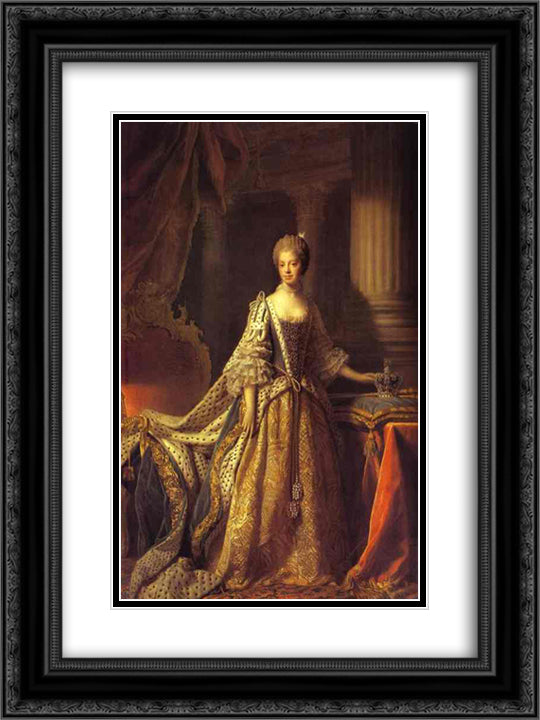 Portrait of Queen Charlotte 18x24 Black Ornate Wood Framed Art Print Poster with Double Matting by Ramsay, Allan