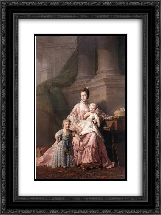 Queen Charlotte with her Two Children 18x24 Black Ornate Wood Framed Art Print Poster with Double Matting by Ramsay, Allan