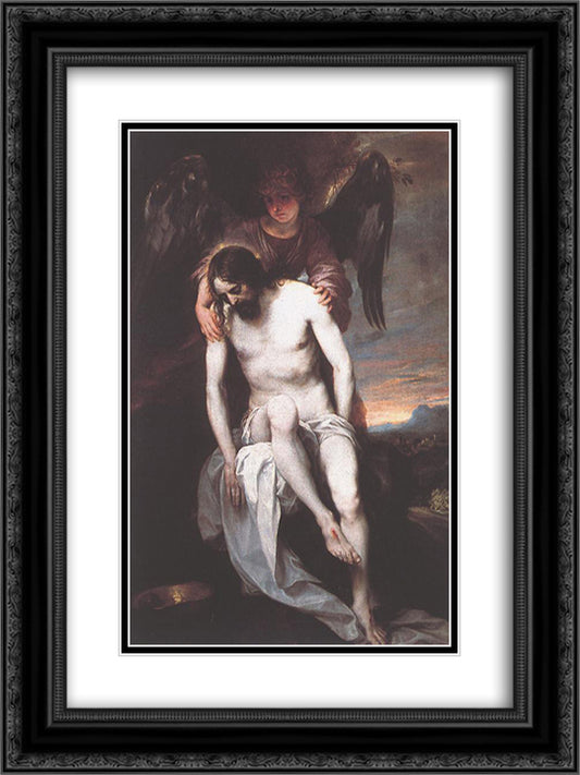 Dead Christ Supported by an Angel 18x24 Black Ornate Wood Framed Art Print Poster with Double Matting by Cano, Alonzo