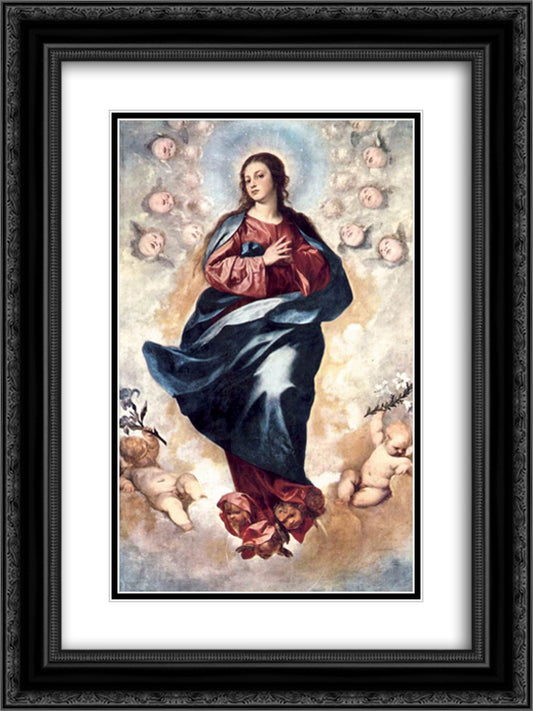 Immaculate Conception 18x24 Black Ornate Wood Framed Art Print Poster with Double Matting by Cano, Alonzo