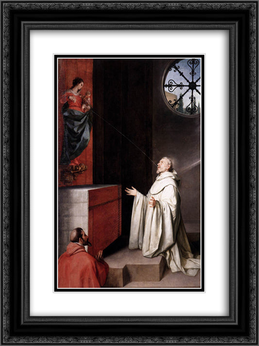 St. Bernard and the Virgin 18x24 Black Ornate Wood Framed Art Print Poster with Double Matting by Cano, Alonzo