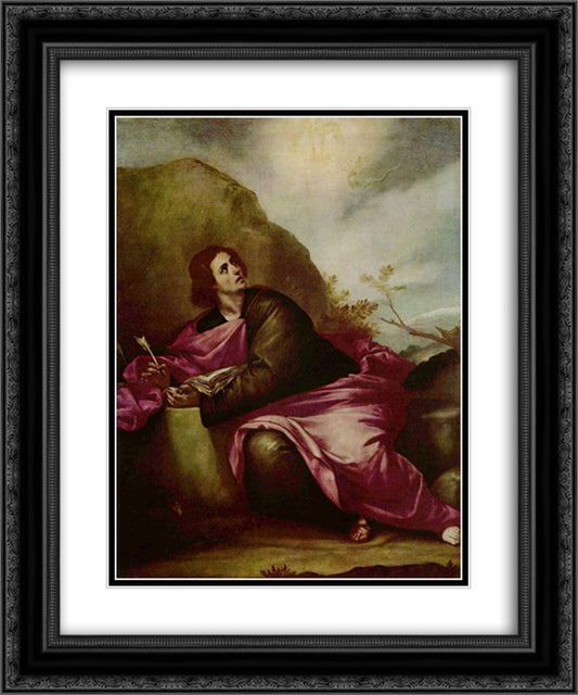 St. John the Evangelist at Patmos 20x24 Black Ornate Wood Framed Art Print Poster with Double Matting by Cano, Alonzo