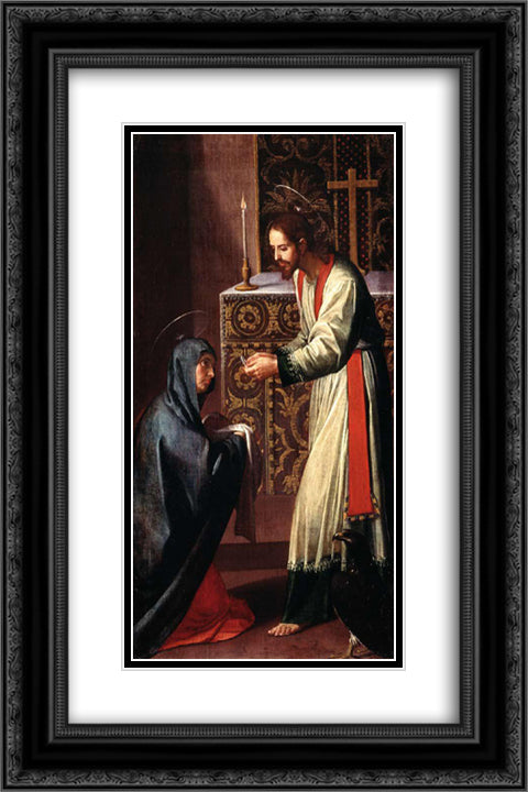 St. John the Evangelist giving communion to the Virgin 16x24 Black Ornate Wood Framed Art Print Poster with Double Matting by Cano, Alonzo