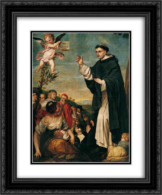 St. Vincent Ferrer preaching 20x24 Black Ornate Wood Framed Art Print Poster with Double Matting by Cano, Alonzo