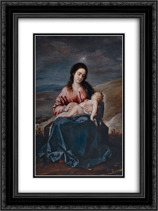 The Virgin and Child 18x24 Black Ornate Wood Framed Art Print Poster with Double Matting by Cano, Alonzo